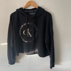 Calvin klein cropped sweatshirt, black with white writing Size XL
